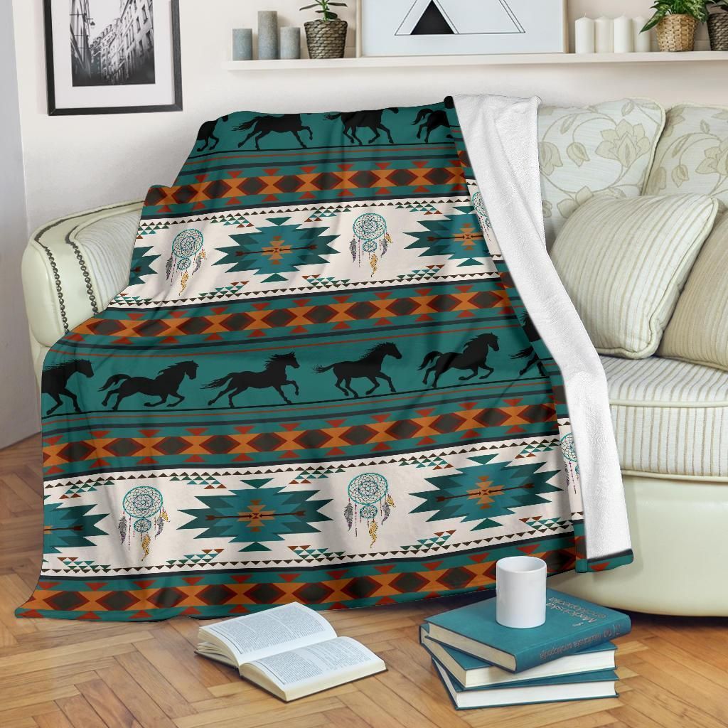 Horse Native American Sherpa Fleece Blanket