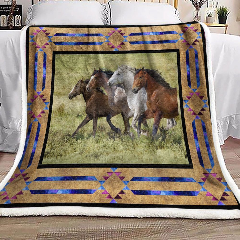 Horse Native American Sherpa Fleece Blanket