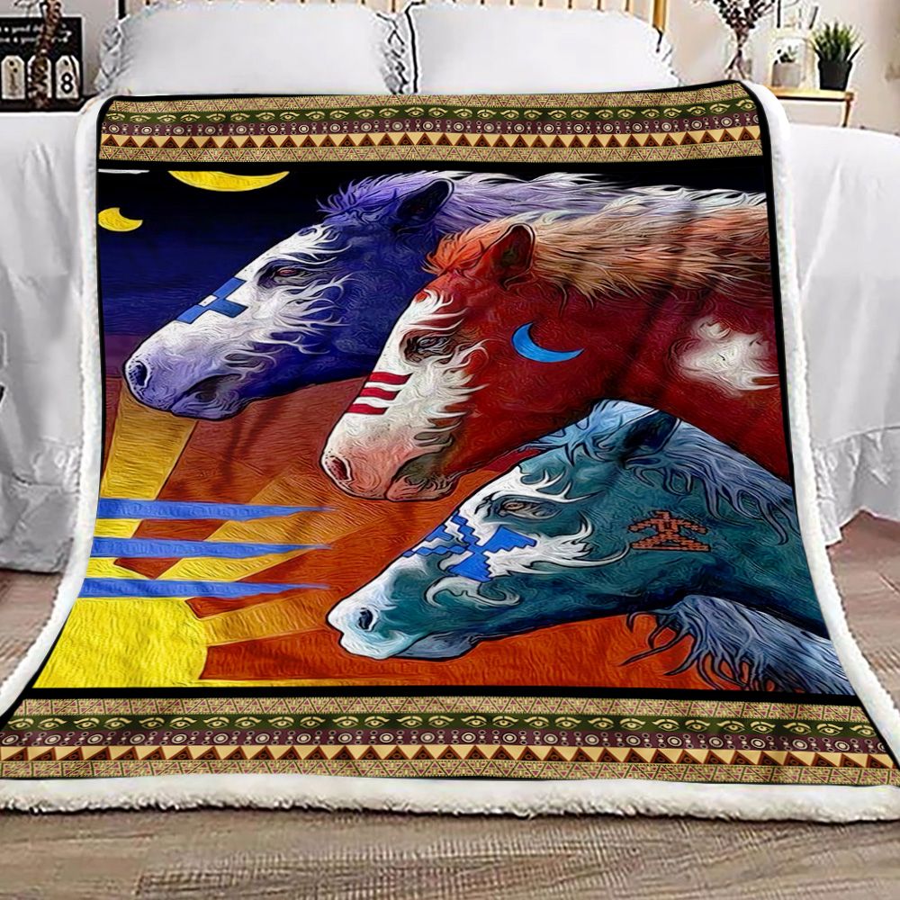 Horse Native American Colorful Fleece Blanket