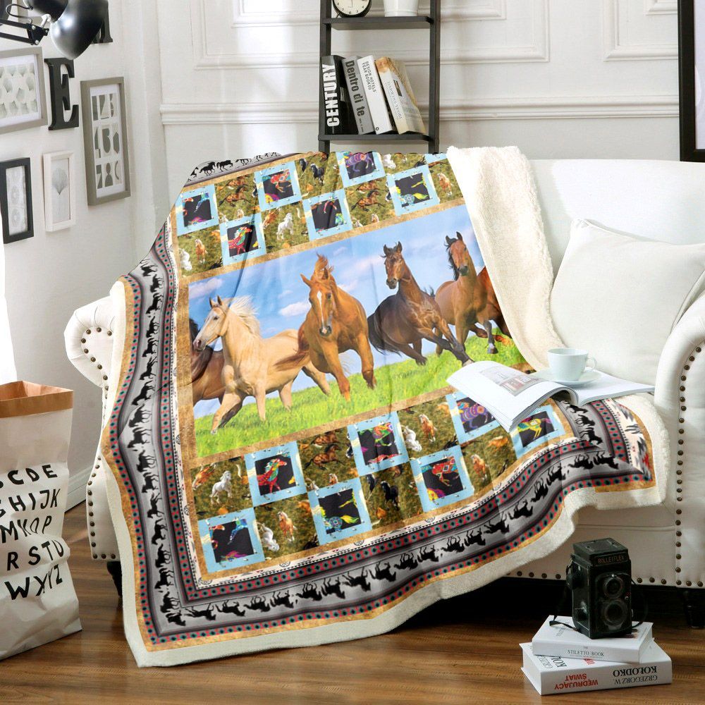 Horse Native American Sherpa Fleece Blanket