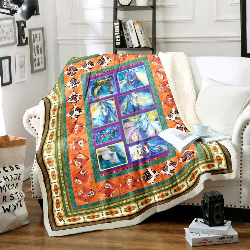 Horse Native American Sherpa Fleece Blanket