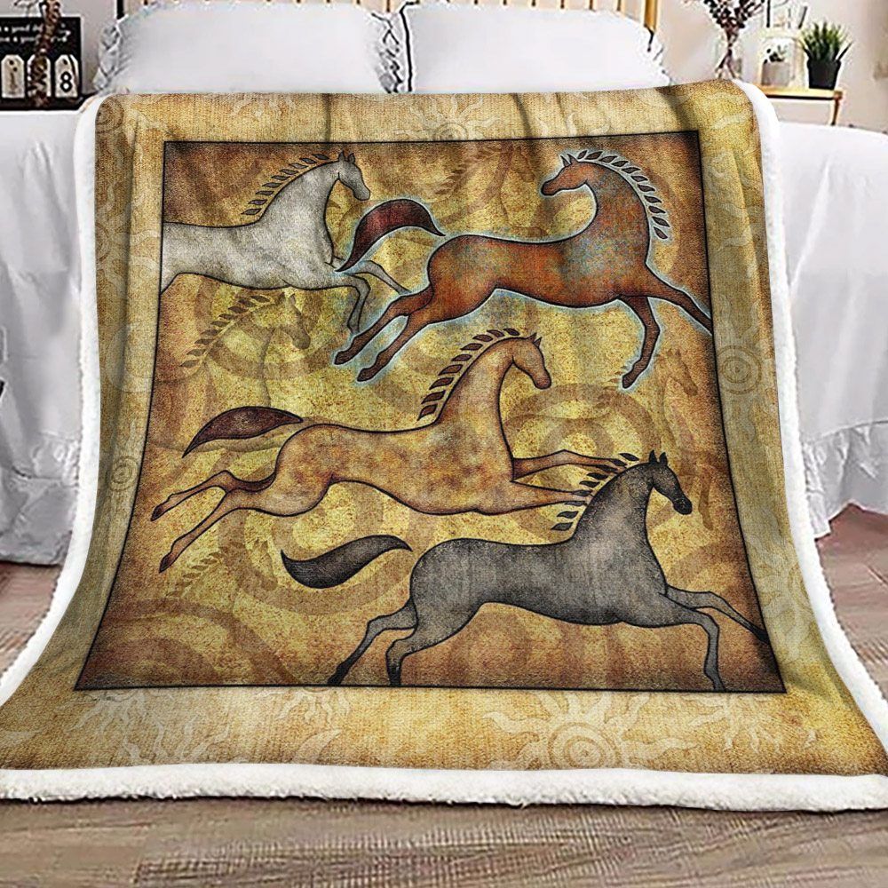 Horse Native American Sherpa Fleece Blanket