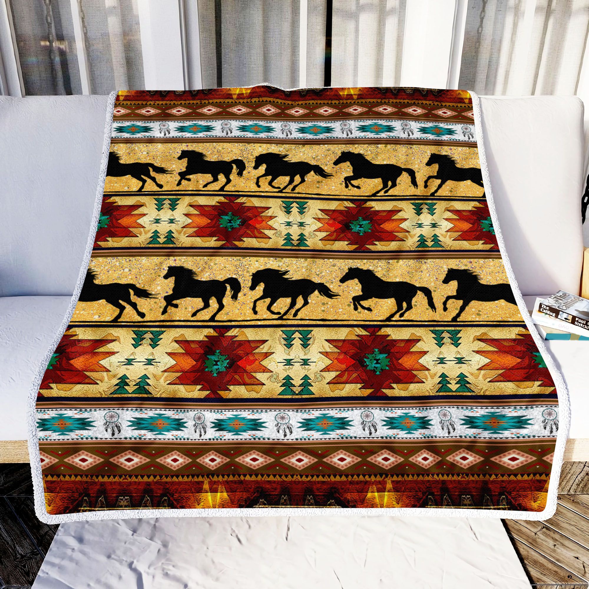 Horse Native American Pattern Fleece Blanket