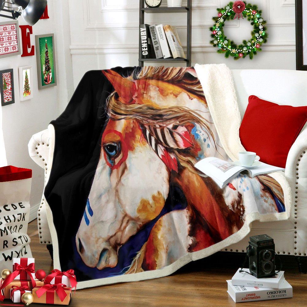 Horse Native American Sherpa Fleece Blanket