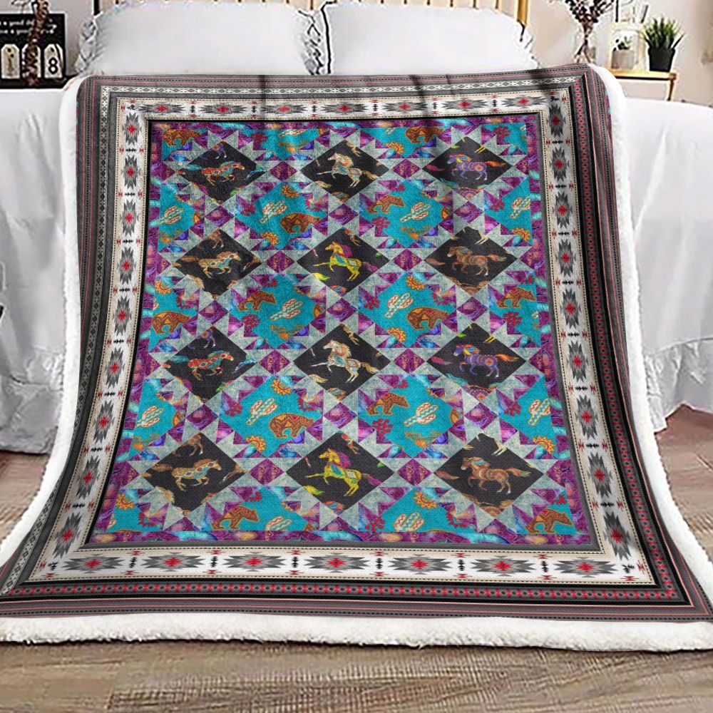Horse Native American Sherpa Fleece Blanket