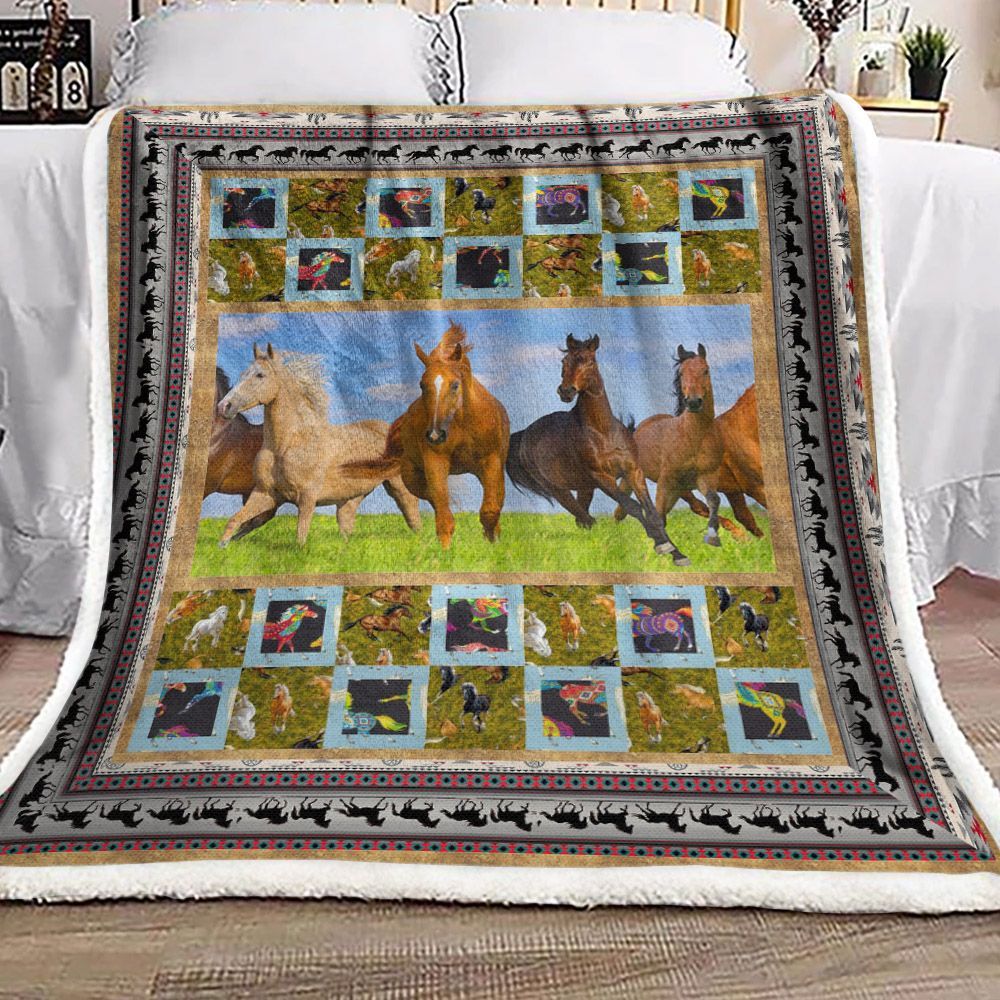 Horse Native American Sherpa Fleece Blanket