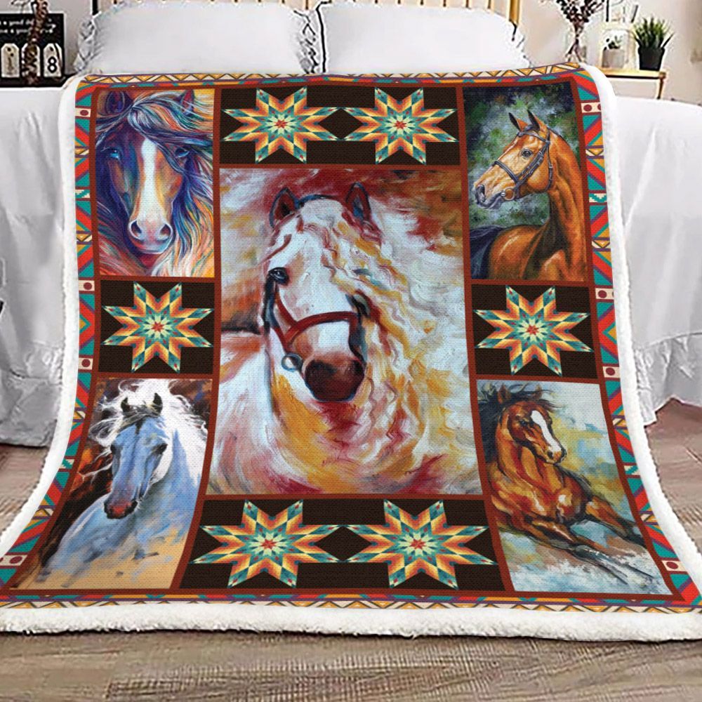 Horse Native Sherpa Fleece Blanket