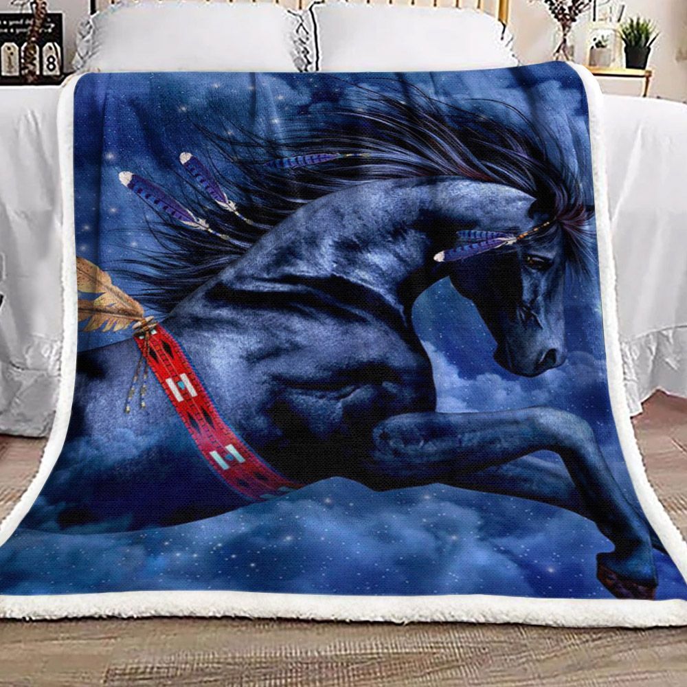 Horse Native Sherpa Fleece Blanket