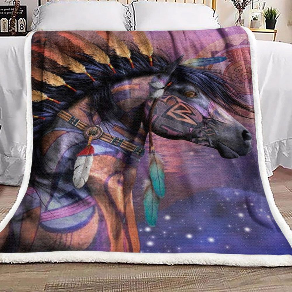 Horse Native Sherpa Fleece Blanket
