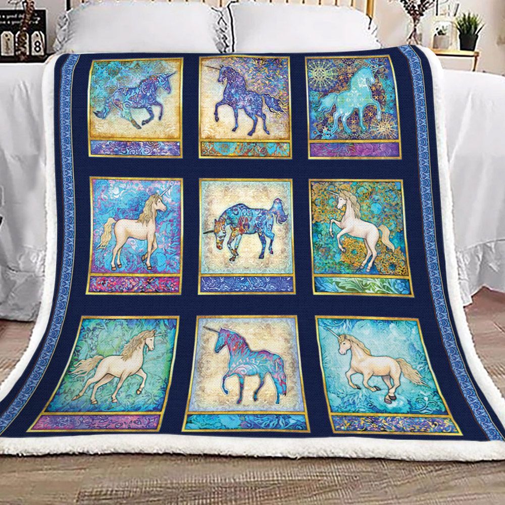 Horse Navy Sherpa Fleece Blanket