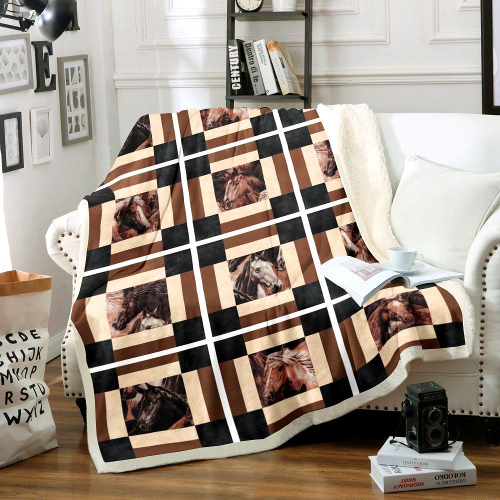 Horse Sherpa Fleece Blanket
