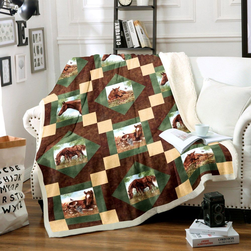 Horse Sherpa Fleece Blanket