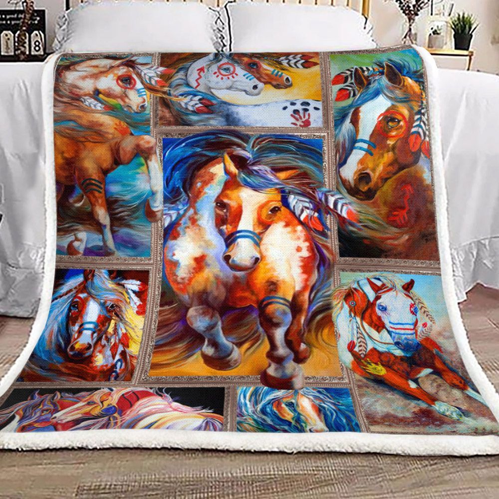 Horse Sherpa Fleece Blanket