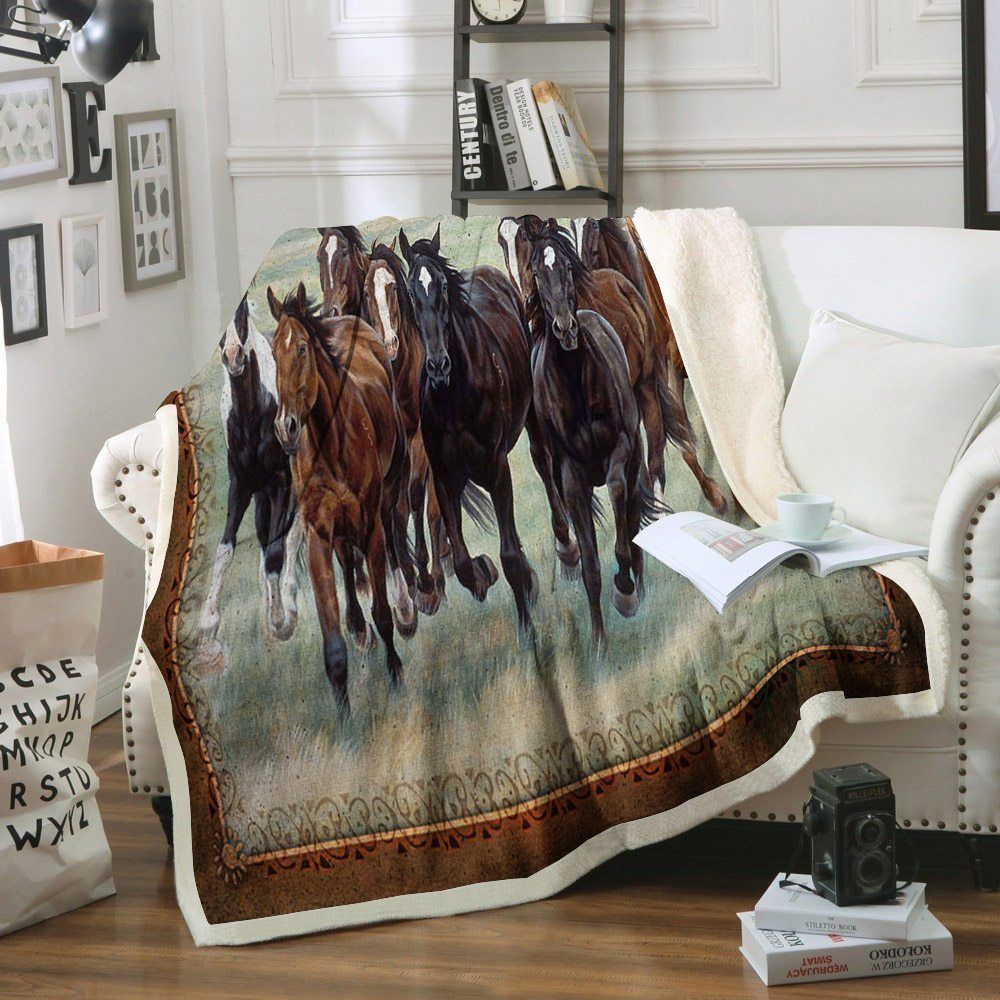 Horse Sherpa Fleece Blanket