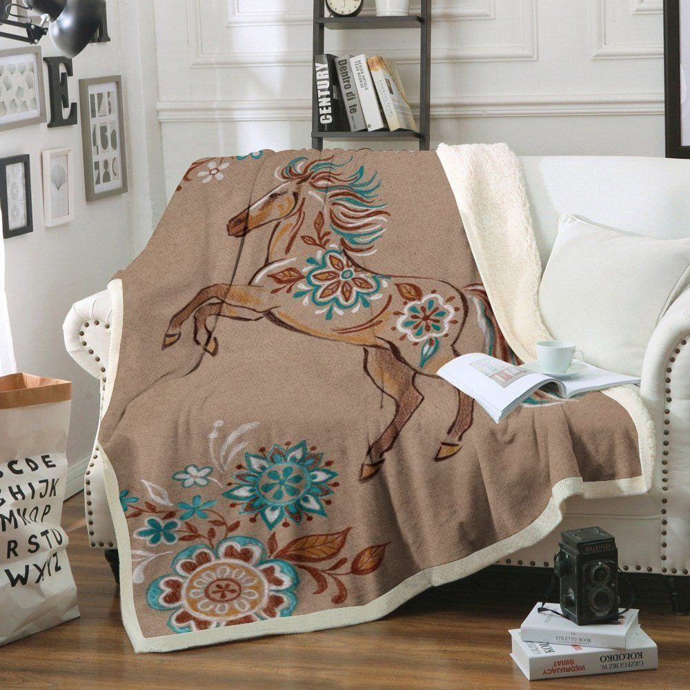 Horse Sherpa Fleece Blanket
