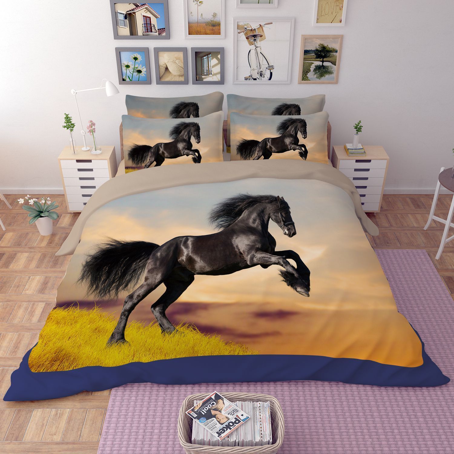 Horse On Grass Bedding Set