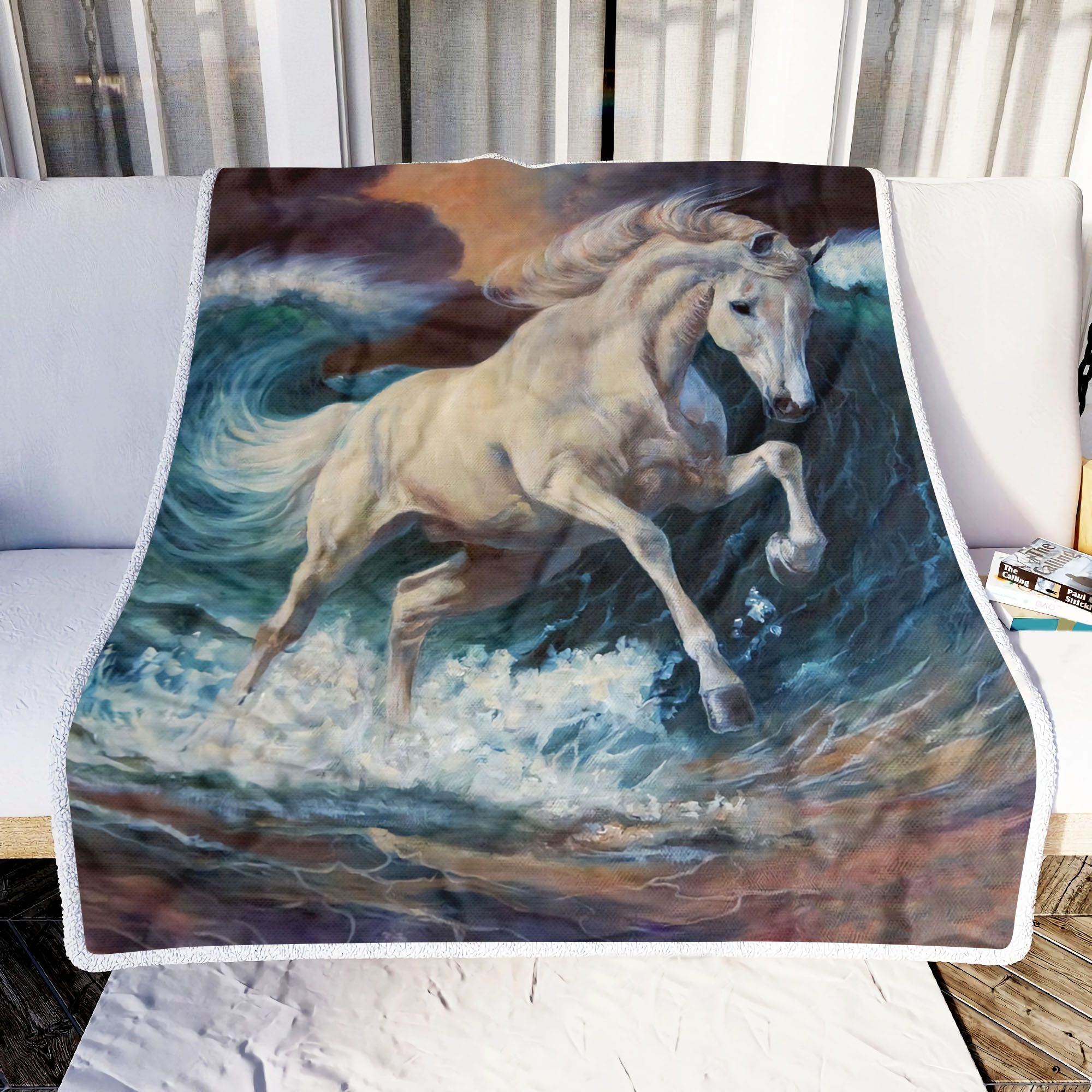Horse On The Wave Fleece Blanket