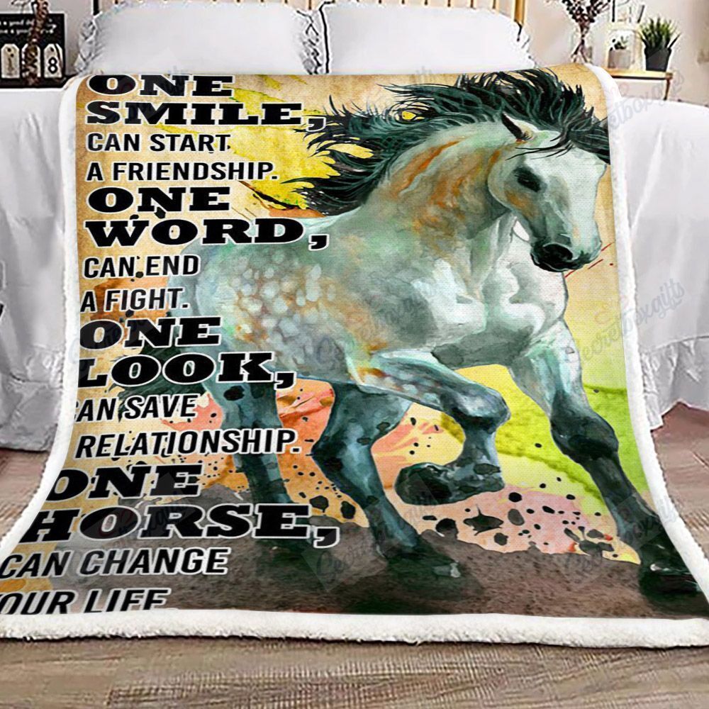 Horse One Smile Can Start A Friendship Fleece Blanket