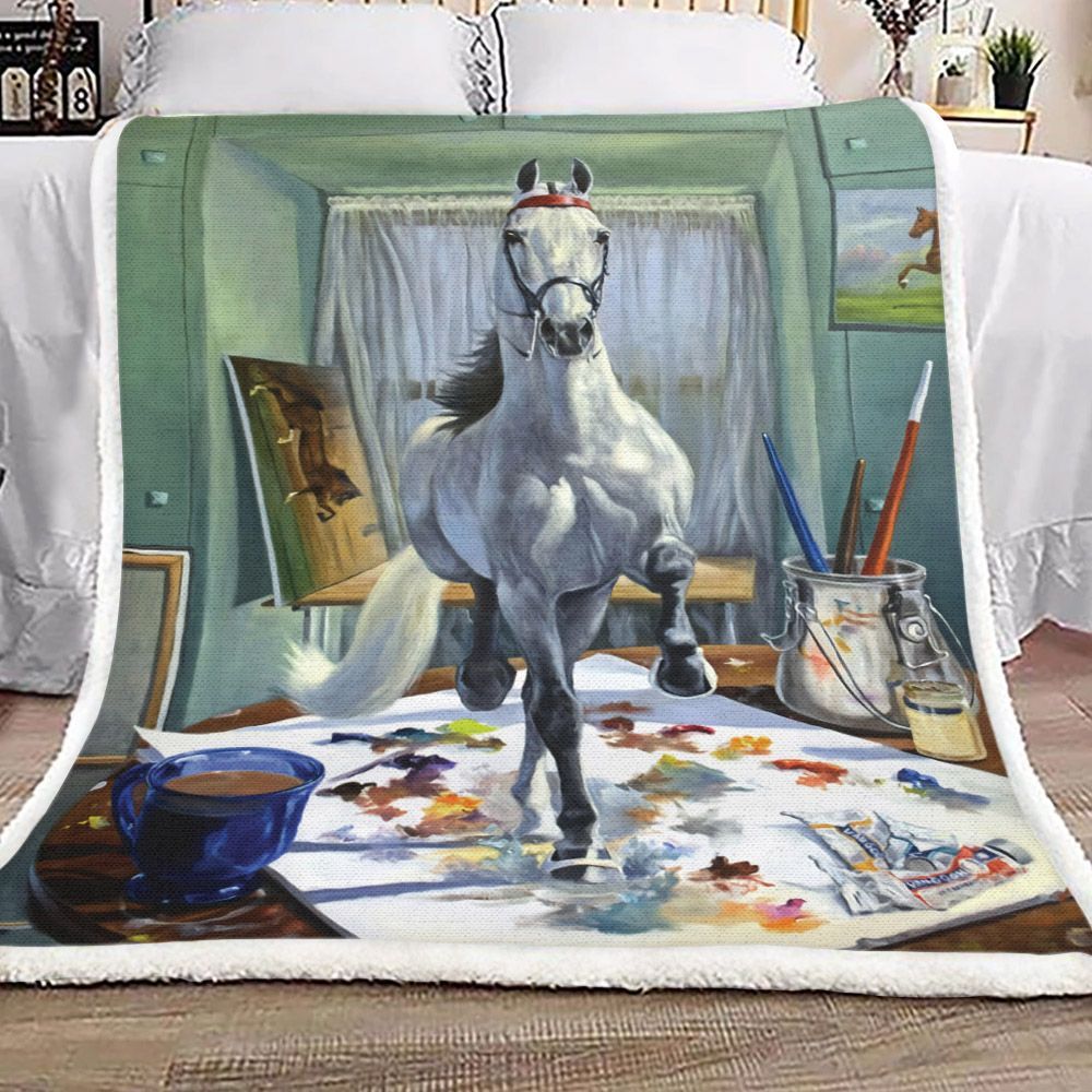Horse Painting Sherpa Fleece Blanket