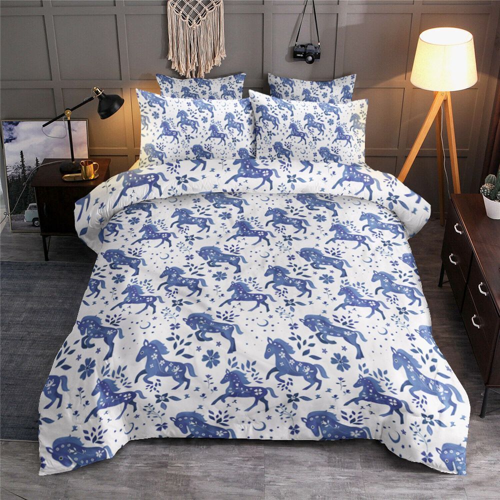 Horse Patterns Blue Bedding Set