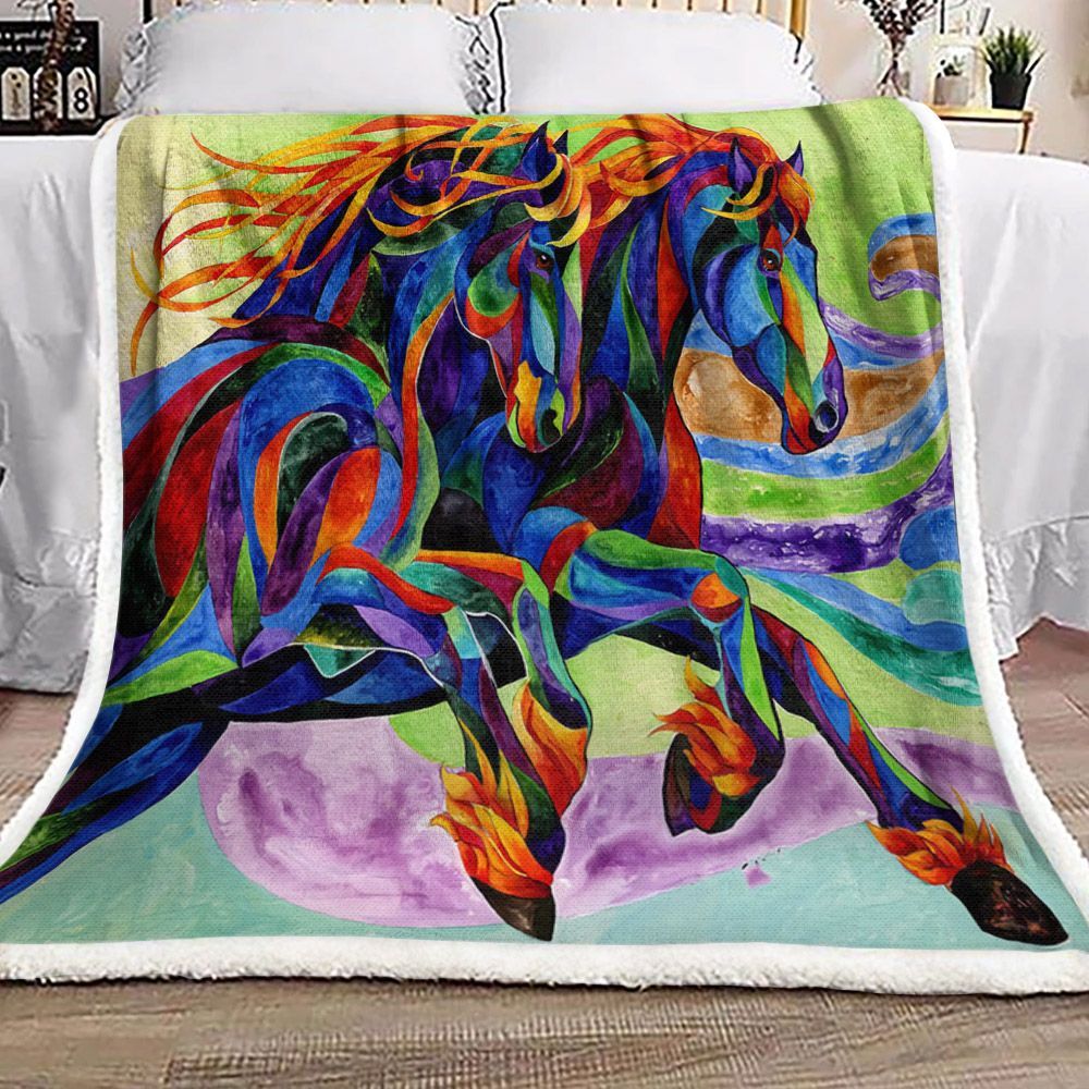 Horse Racing Sherpa Fleece Blanket