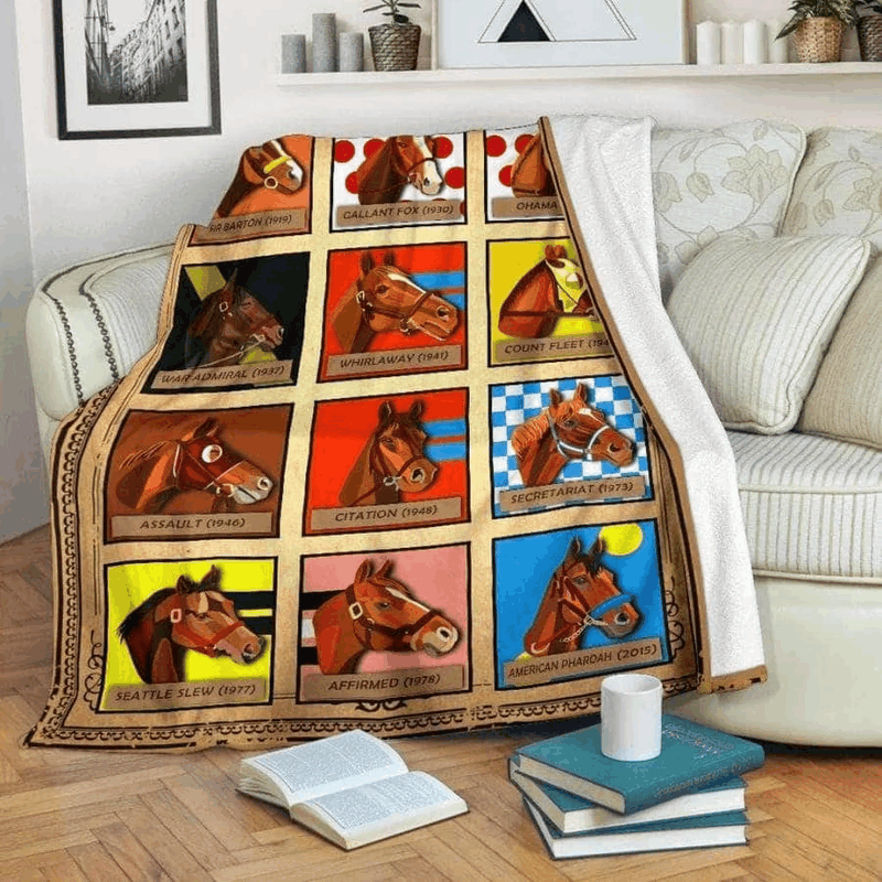 Horse Racing Sherpa Fleece Blanket