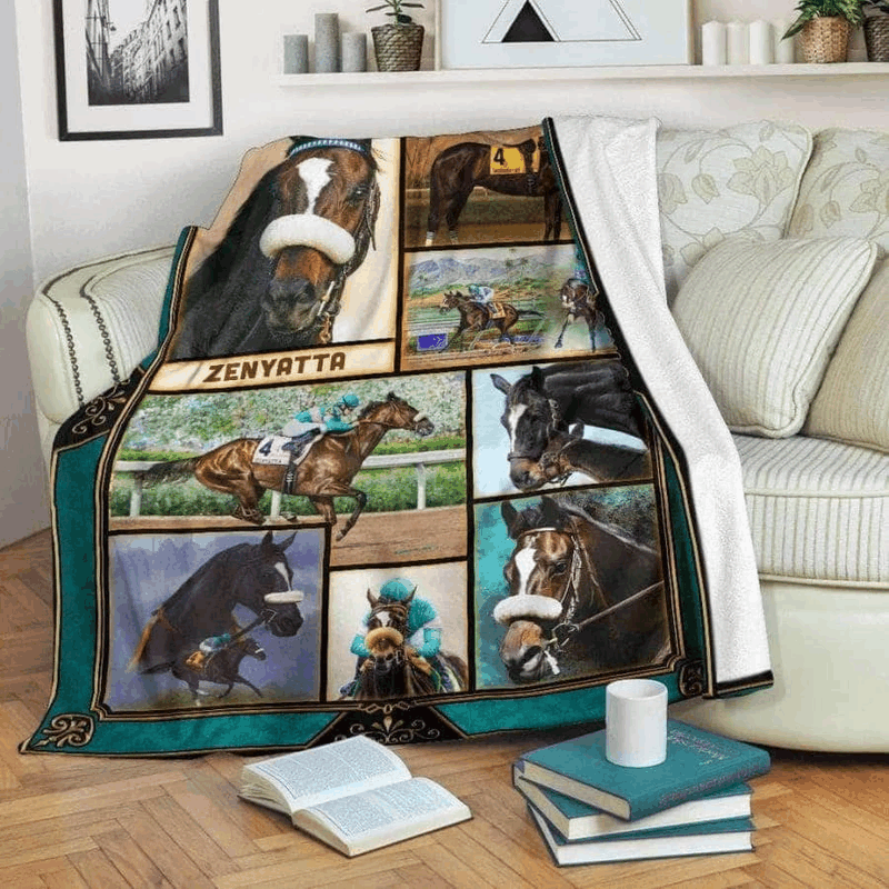 Horse Racing Sherpa Fleece Blanket