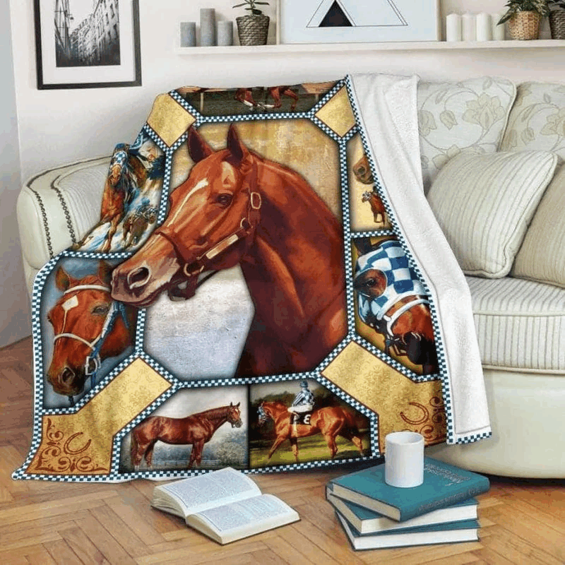 Horse Racing Sherpa Fleece Blanket