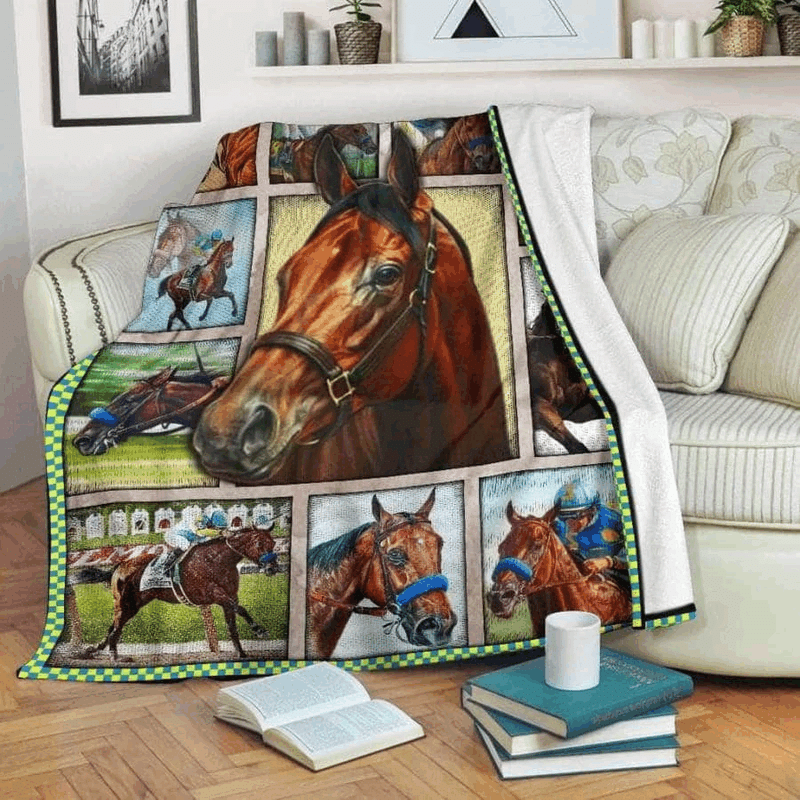 Horse Racing Sherpa Fleece Blanket