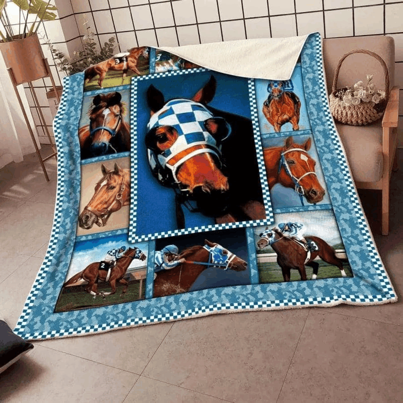 Horse Racing Sherpa Fleece Blanket