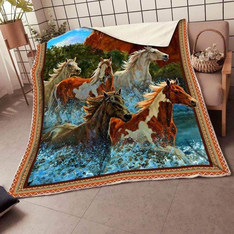 Horse River Sherpa Fleece Blanket