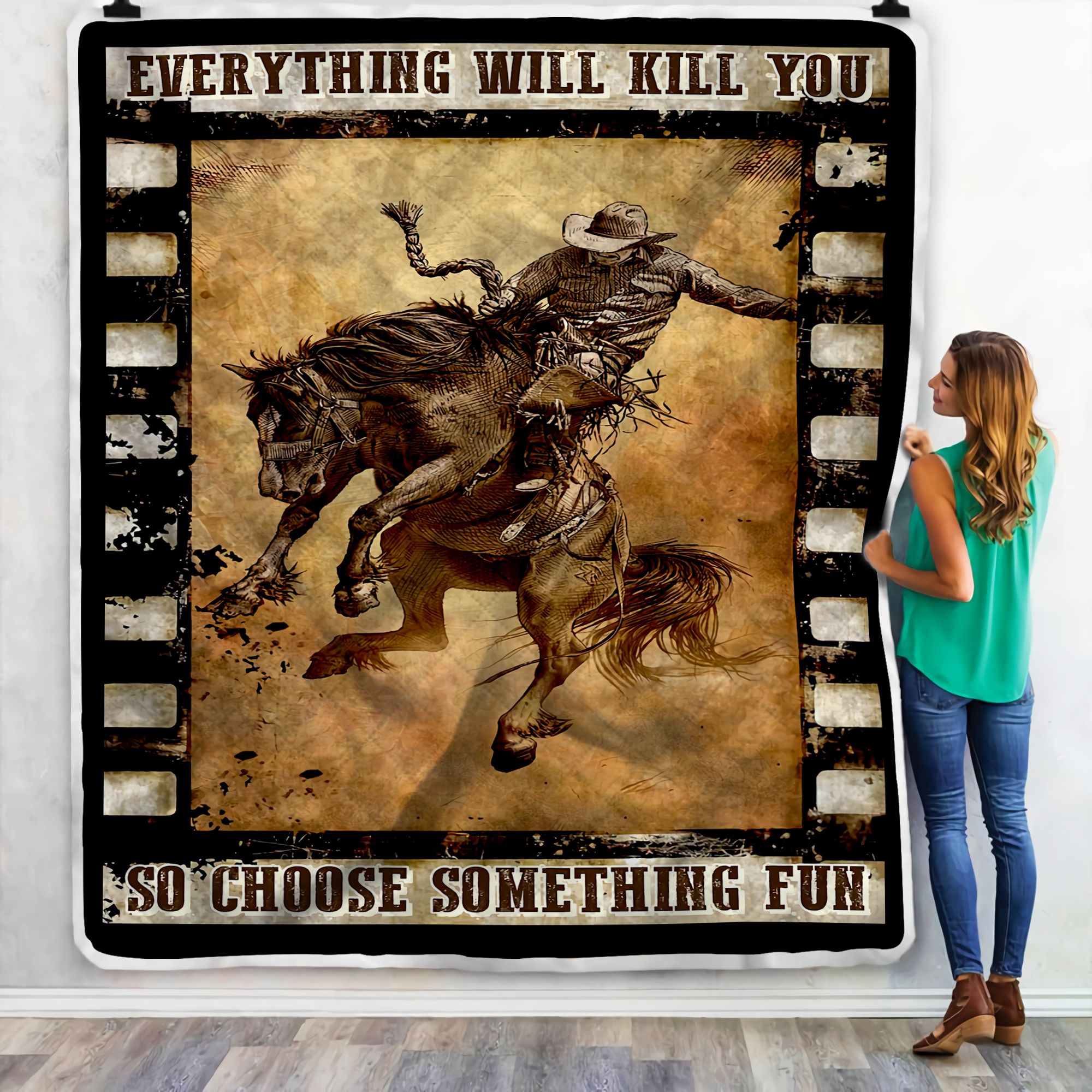 Horse Rodeo Film Fleece Blanket