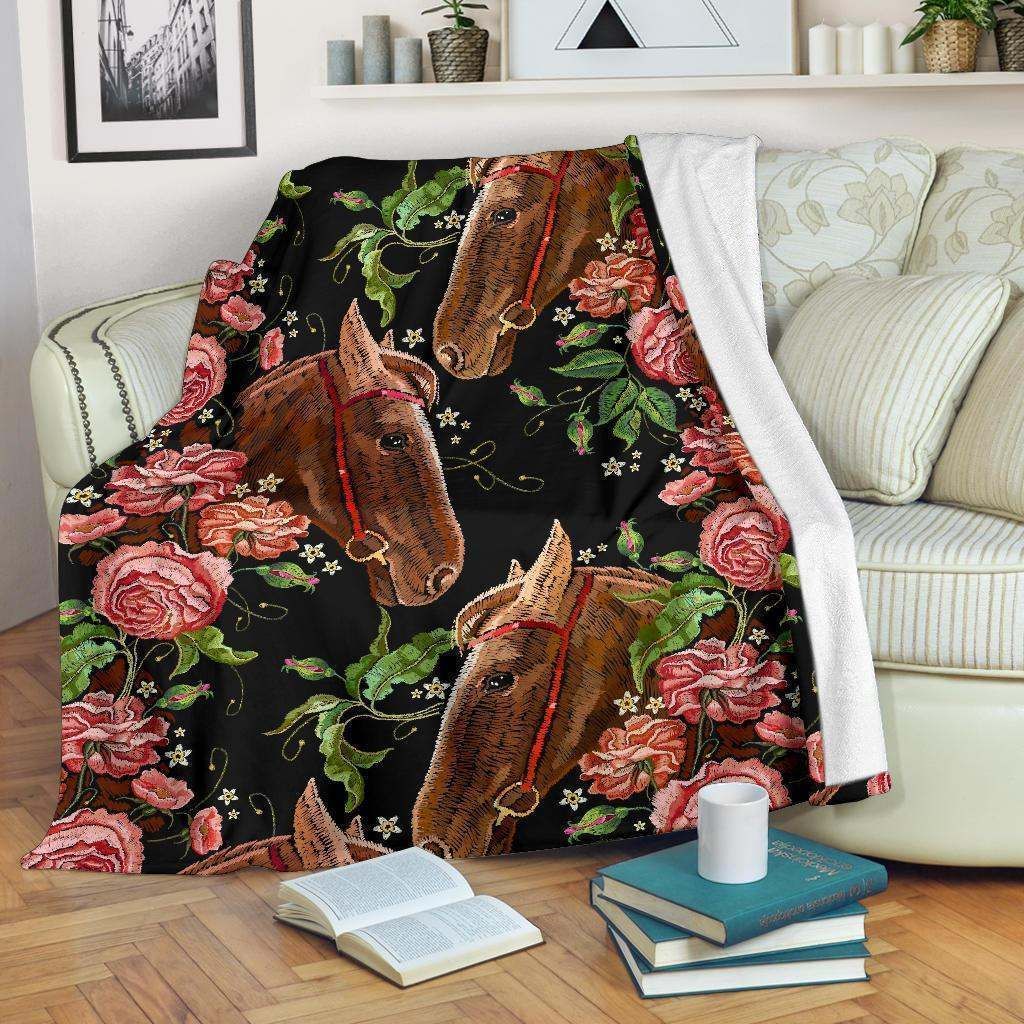 Horse Rose Sherpa Fleece Blanket