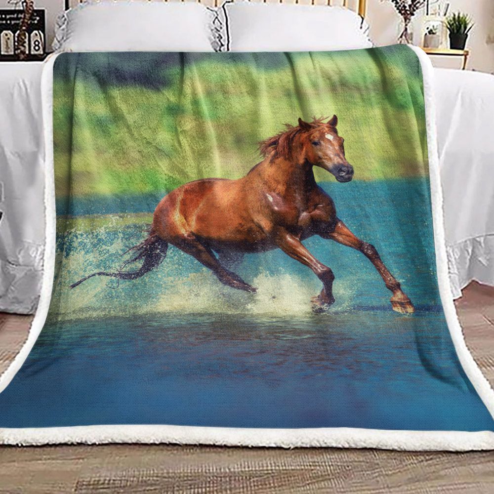 Horse Running Sherpa Fleece Blanket