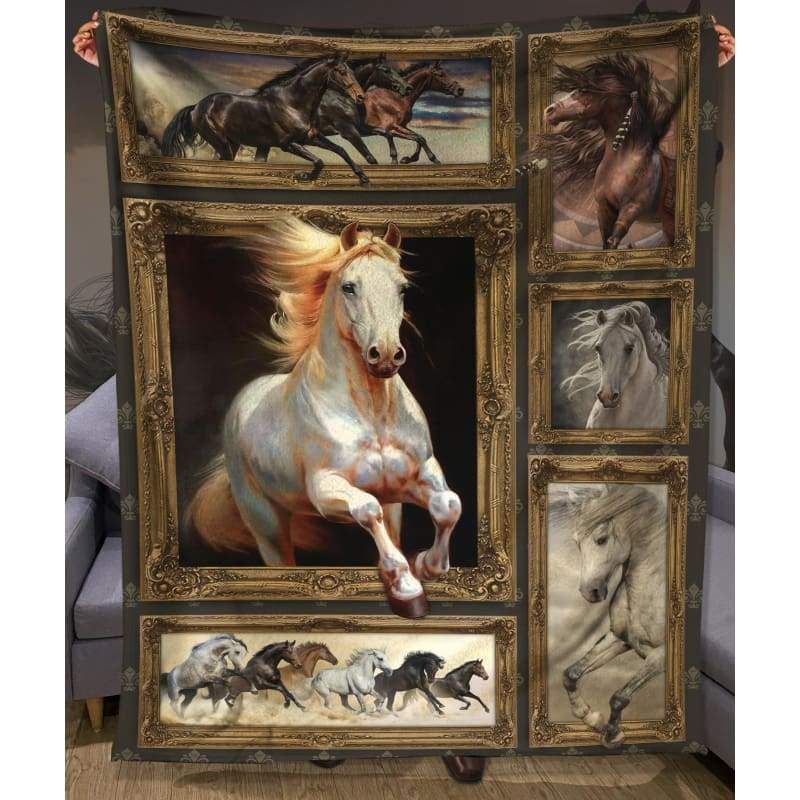 Horse Runninng Photo Frame Printed Fleece Blanket