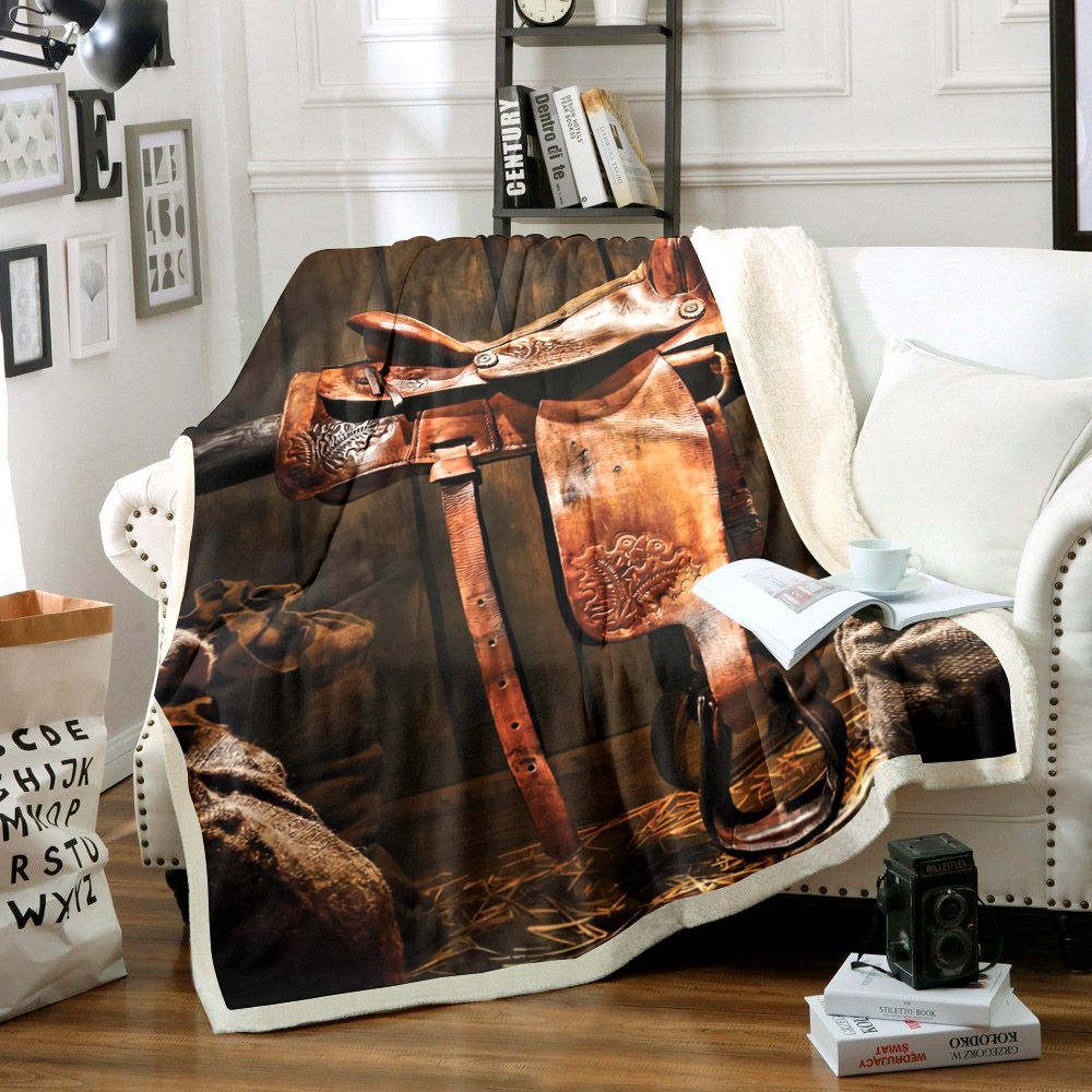 Horse Saddle Sherpa Fleece Blanket
