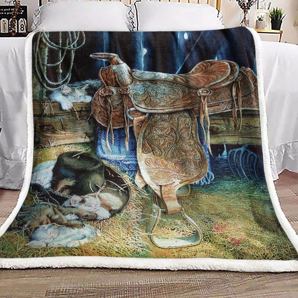 Horse Saddle Sherpa Fleece Blanket