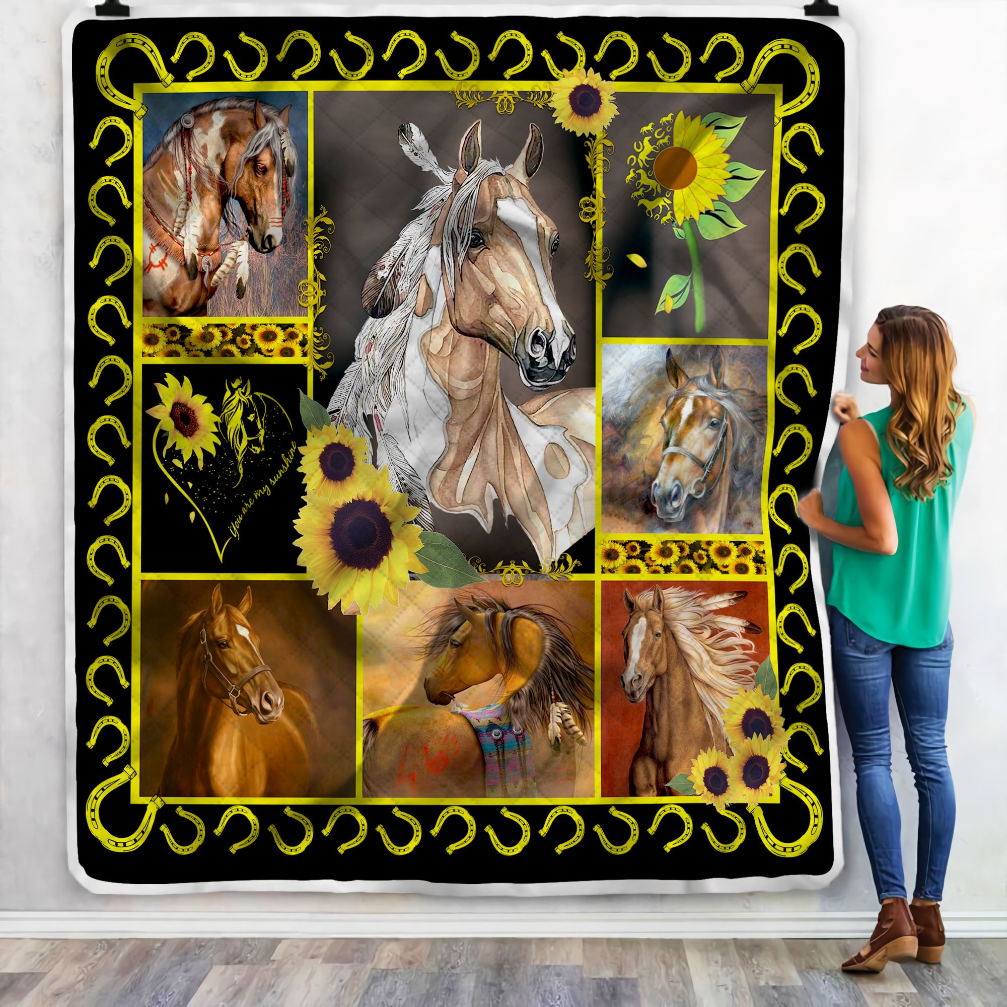 Horse Sunflower Fleece Blanket