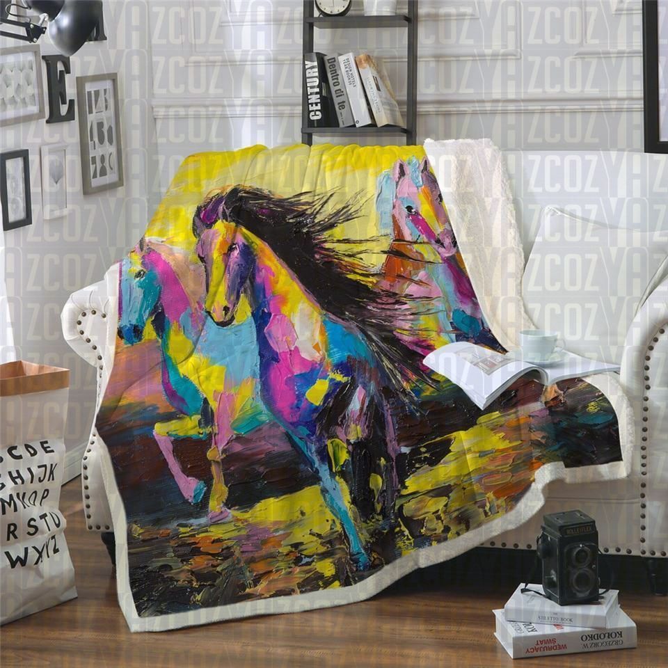 Horse Sunset Sherpa Fleece Blanket