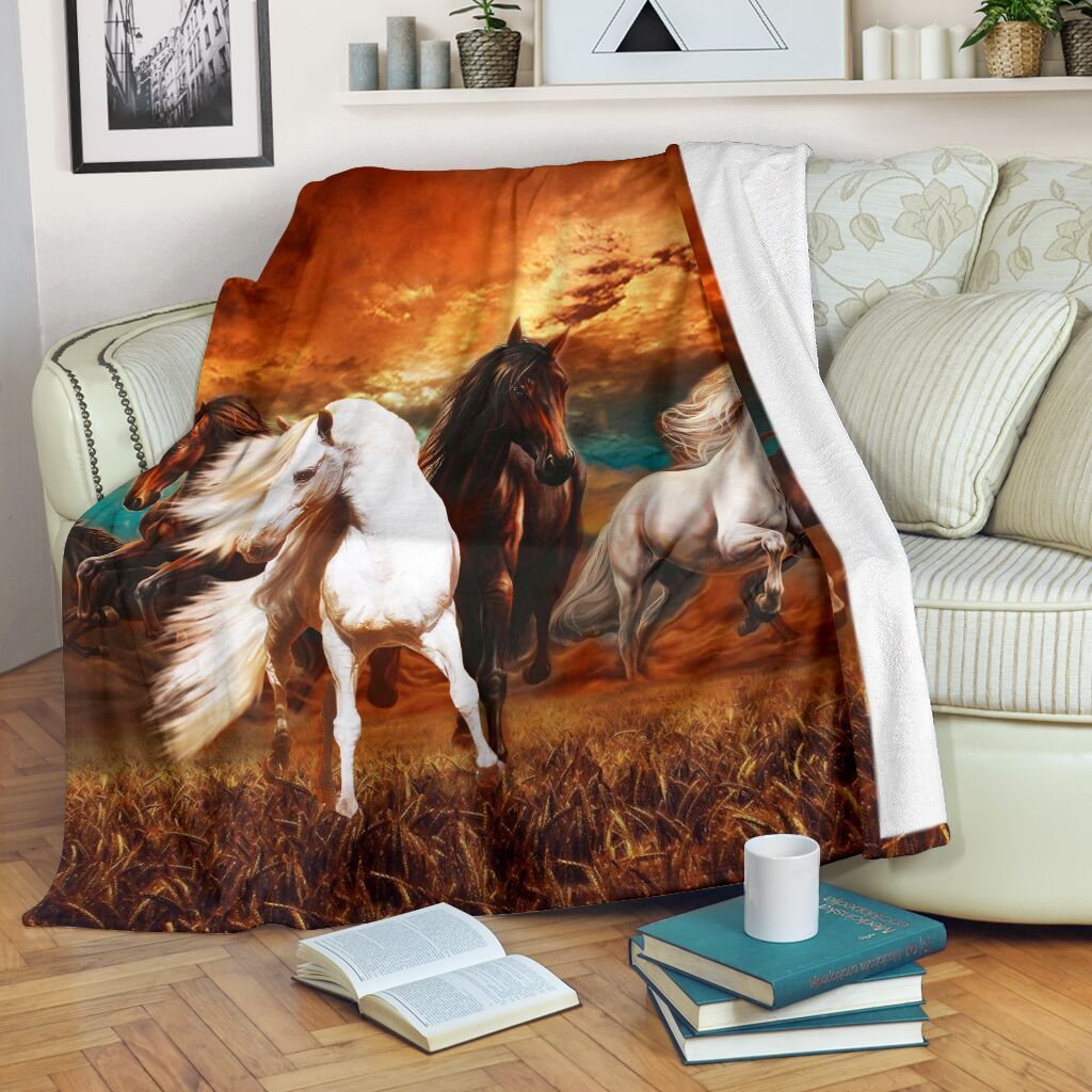 Horse Sunset Sherpa Fleece Blanket