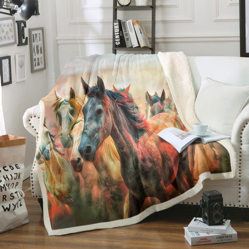 Horse Sunset Wildfire Sherpa Fleece