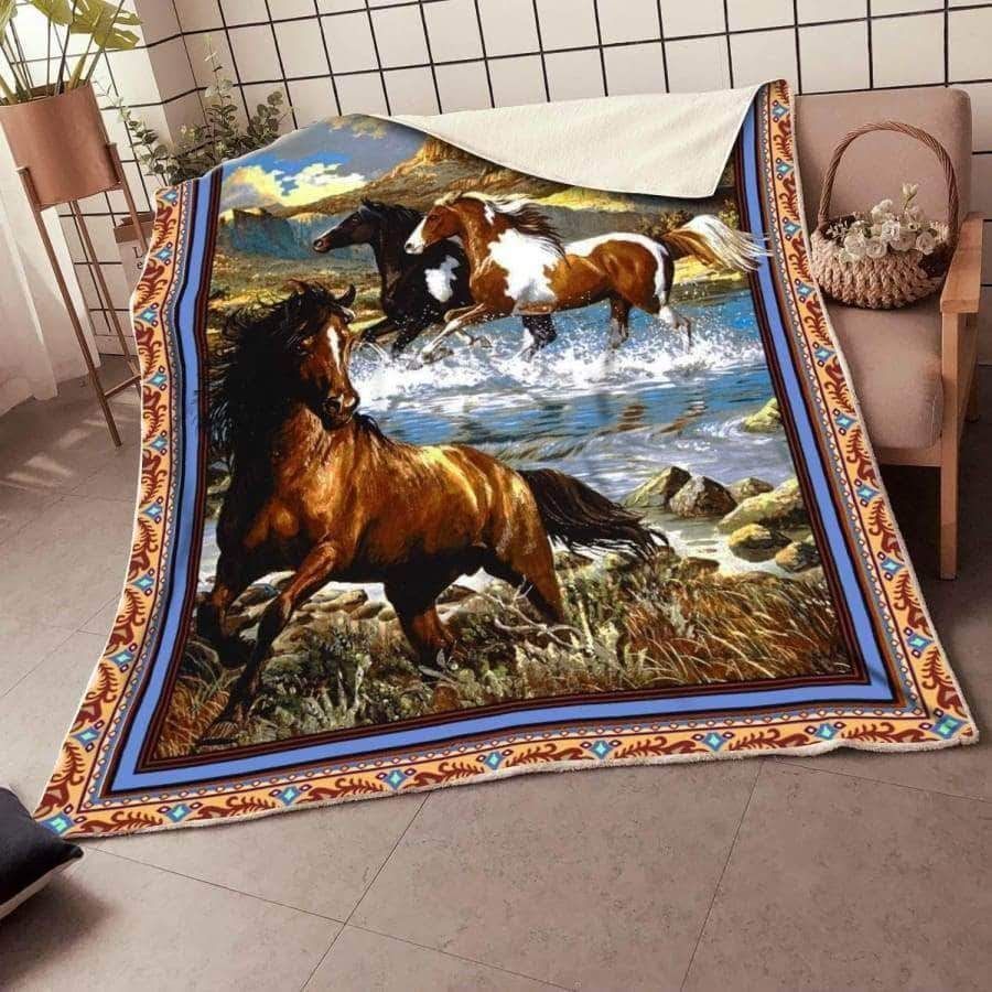 Horse Three Sherpa Fleece Blanket