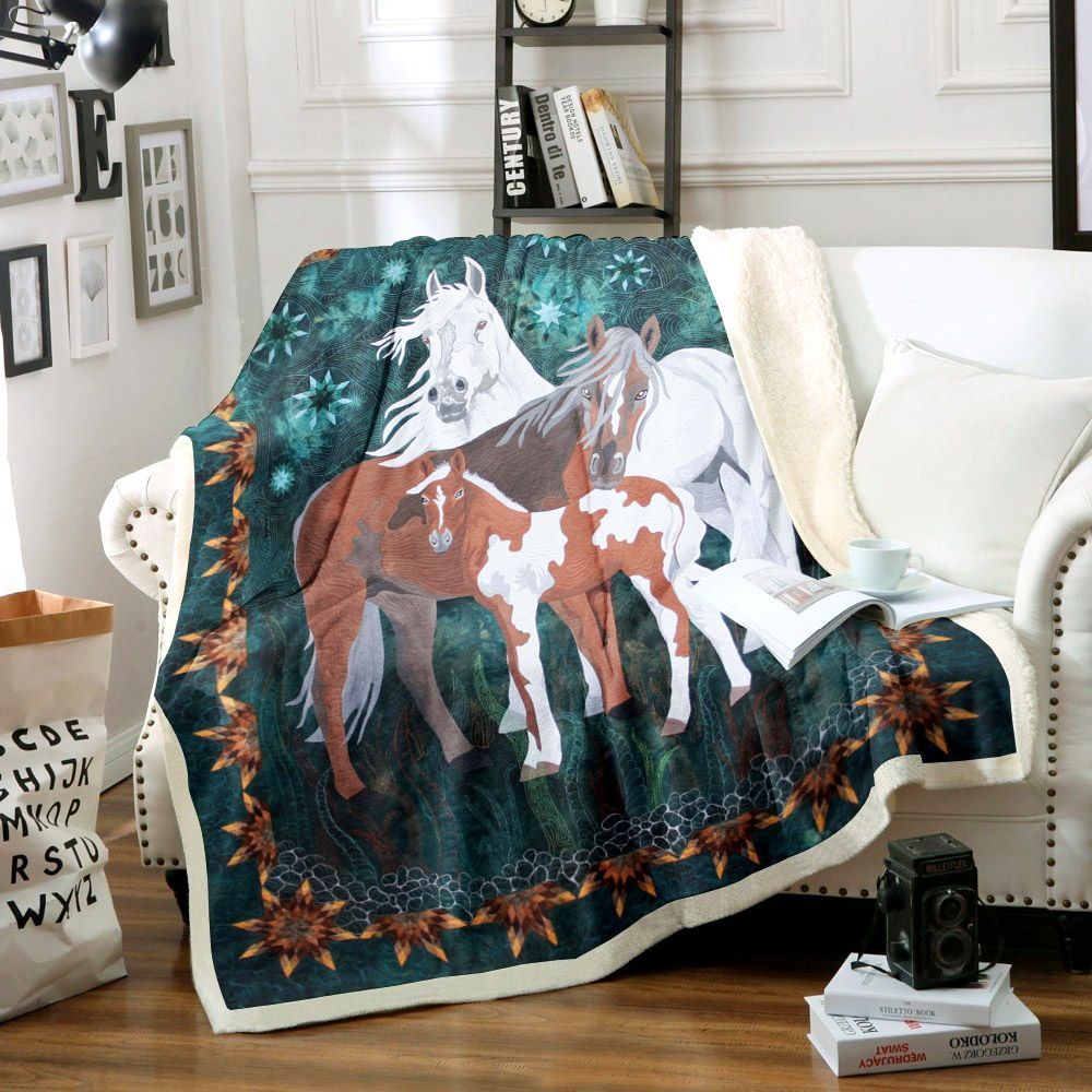 Horse Sherpa Fleece Blanket