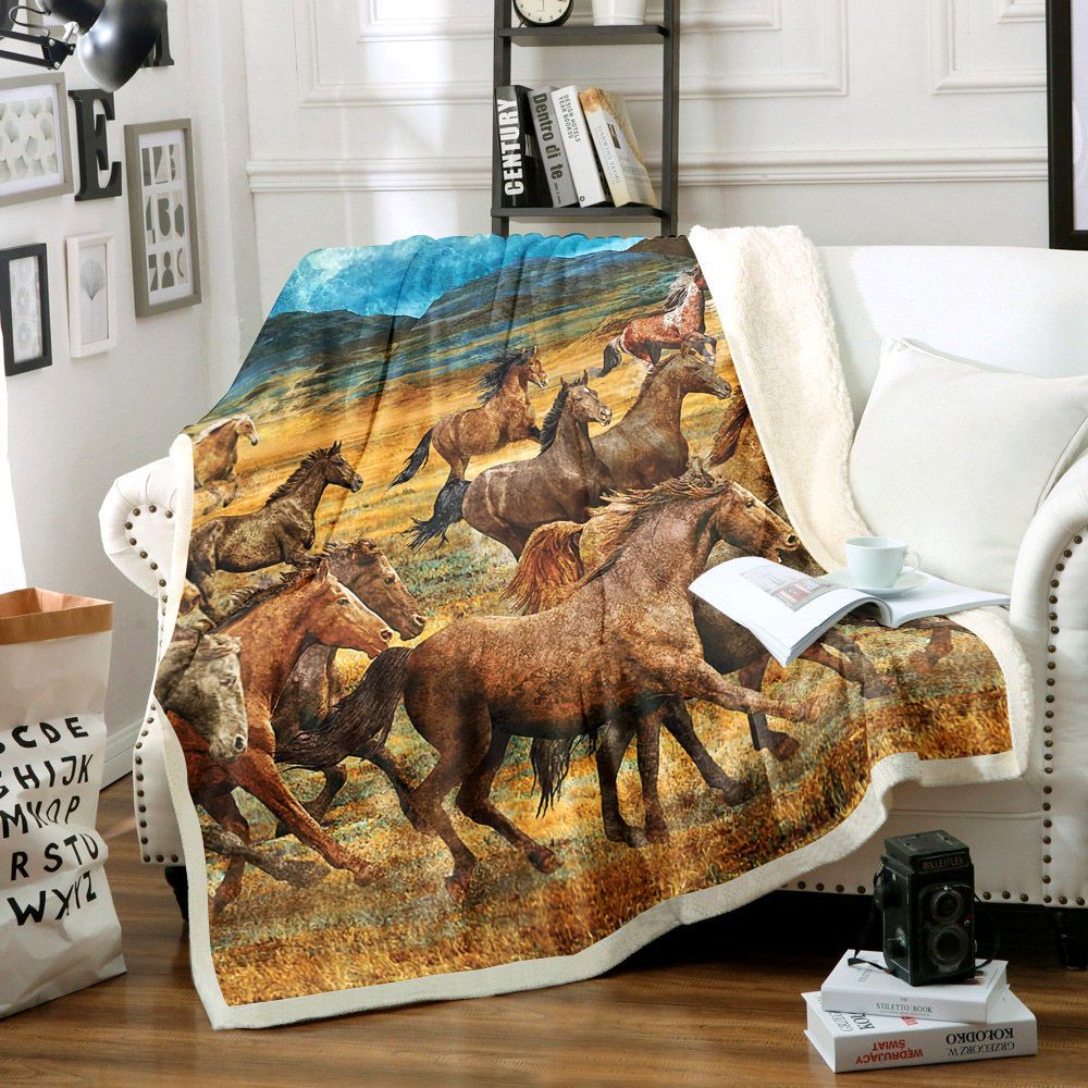 Horse Sherpa Fleece Blanket