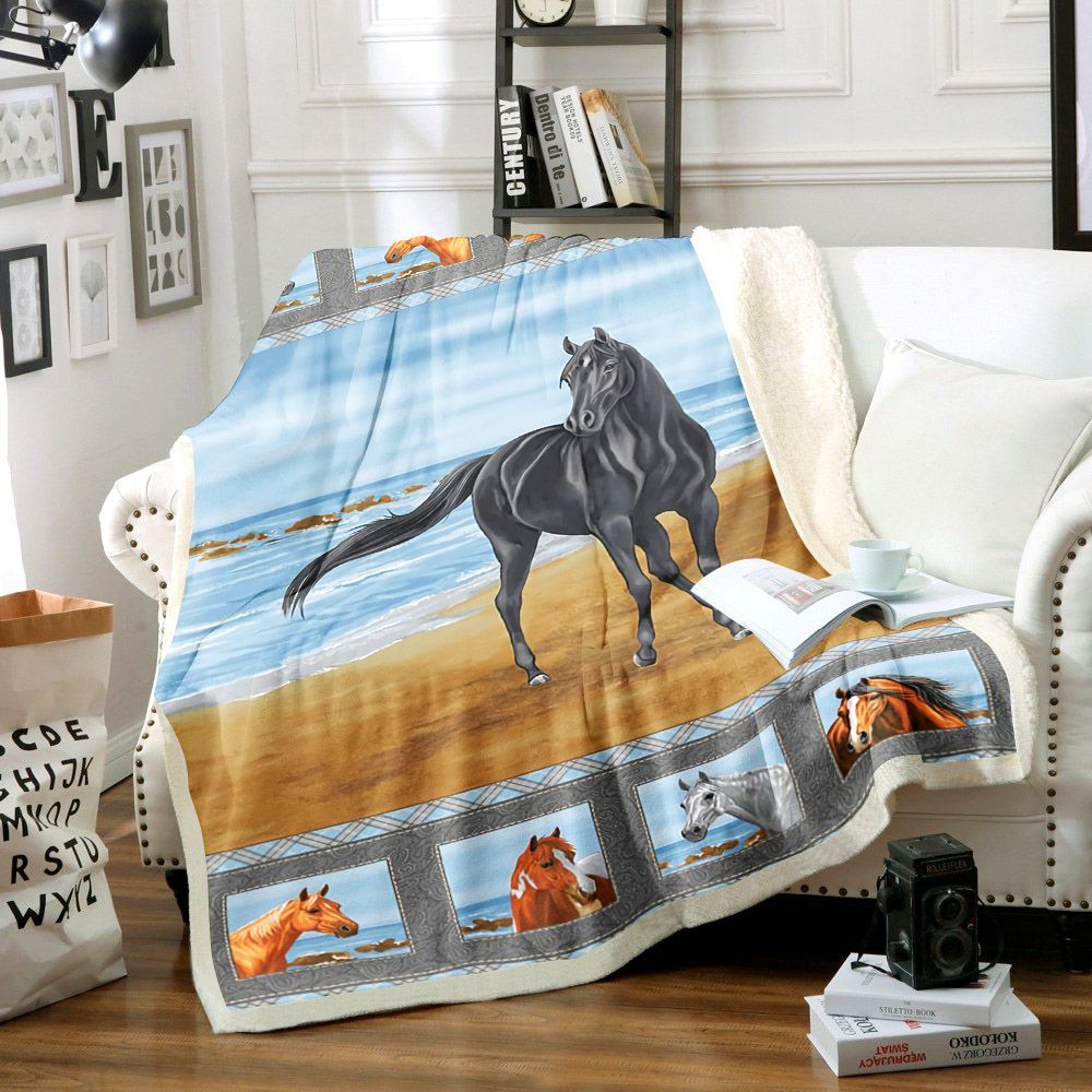Horse Sherpa Fleece Blanket