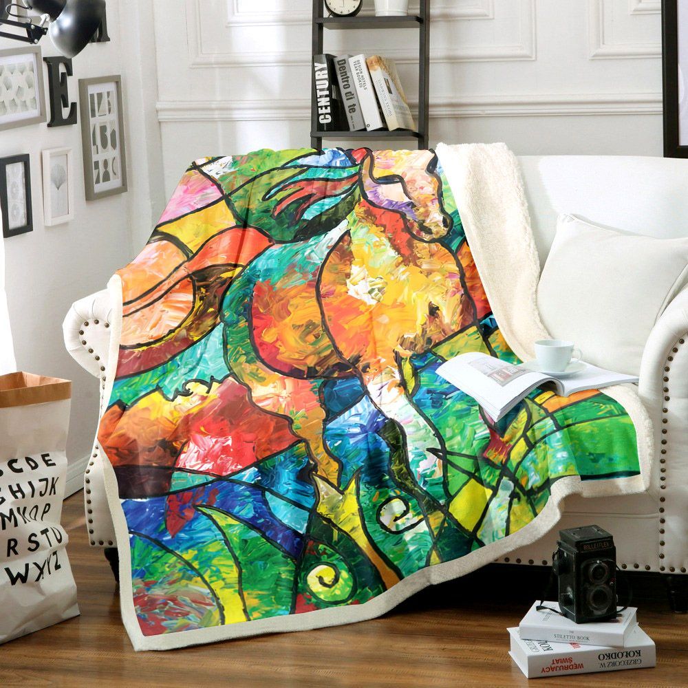Horse Sherpa Fleece Blanket
