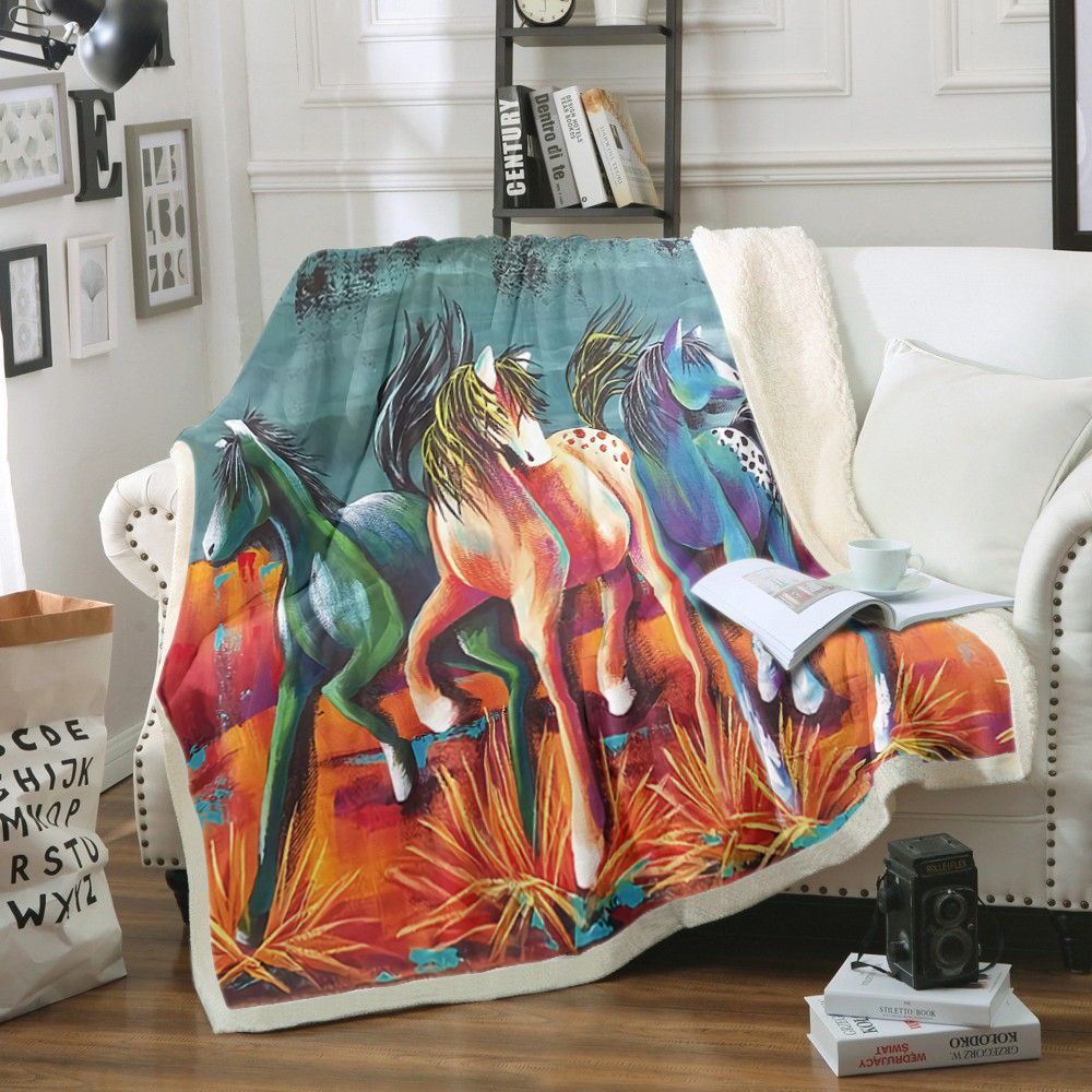 Horse Sherpa Fleece Blanket