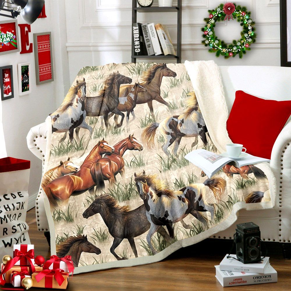 Horse Sherpa Fleece Blanket