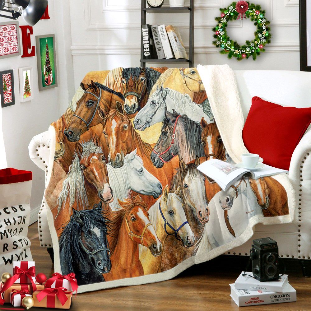 Horse Sherpa Fleece Blanket
