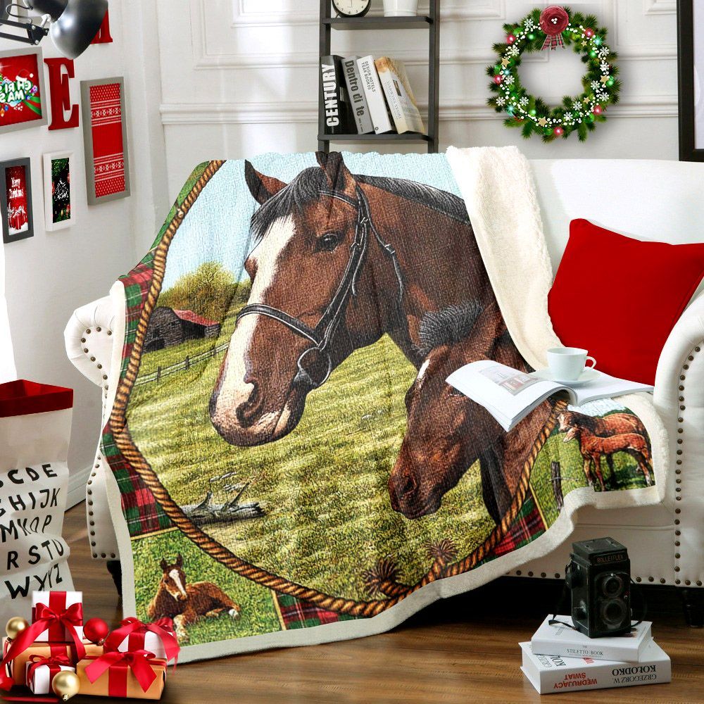 Horse Sherpa Fleece Blanket